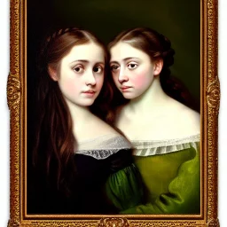 Retrato de unas niñas muy guapas llamadas Eira y Dalia con el estilo de Gustave Courbet