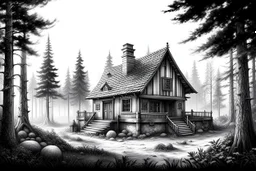 basic pencil sketch of Hagrids house isolated in a forest clearing