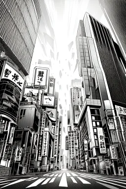 multiple explosions, buildings of Tokyo greyscale