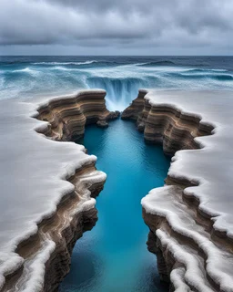 A GREAT PIT IN THE OCEAN POURS WATER INSIDE