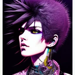 beautiful punk girl, hyper detailed, hyperdetailed, intricately detailed, illustration by <kilian eng> <Yoji Shinkawa>, purple tones,