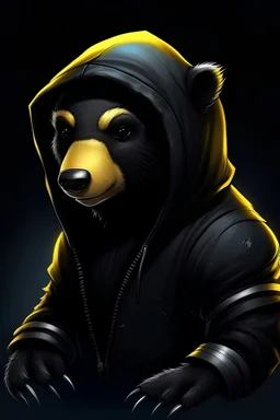 cyber punk honey badger wearing a black hoodie