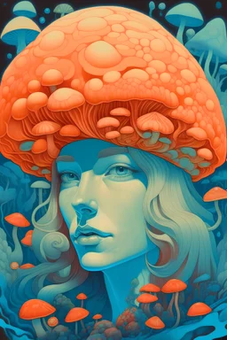 psychedelic creepy mushrooms woman face forward by james jean