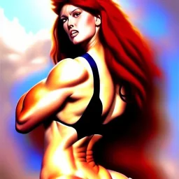 Epic full body picture portrait of busty atletic young beautiful Red Sonja boris vallejo styles