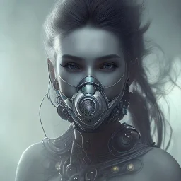 portrait of beautiful woman wearing ultra cyberpunk dystopian fashion, breathing mask, leather, tattered skirt, tubes and wires, stunning, mist and fog, 8k, high-quality, ultra-fine detail, Brian Froud, Howard Lyon, Anna Dittman, Anne Stokes, Selina French, Greg Rutowski