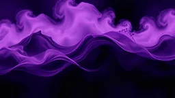 Create a high resolution and upscaled hero design with waves moving with gradience and smoke. Incorporate a color palette that combine purple, black hexcolor values #150B29, #0C0D29, #10061A, #020104, #02060E.