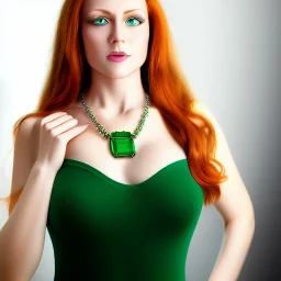 fullbody portrait of beautiful young busty atletic amazon Redhead woman with big green eyes with big emeralds necklace by Anthony Devas 8k