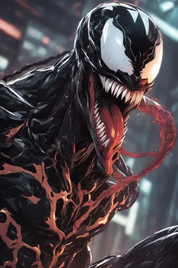 Venom mix with machine in solo leveling shadow artstyle, cyberpunk them, intricate details, highly detailed, high details, detailed portrait, masterpiece,ultra detailed,best quality