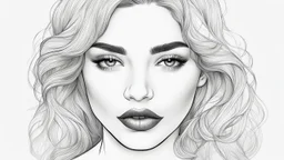 Outline drawing for portrait of a gorgeous and sweet woman, sadness, red lips, coloring page, white background, sketch style, use outline only, clean lines, white background, no shadows, clear and well outlined