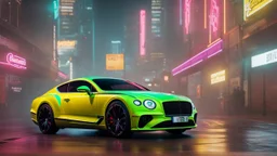 bentley continental GT Cyberpunk 2077 neon Style, Super Detailed, desktop wallpaper, 4K rear view, center