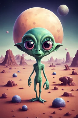 silly cartoon alien on strange planet