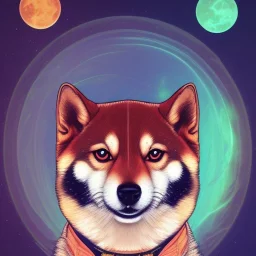 cosmic shiba inu with a frog