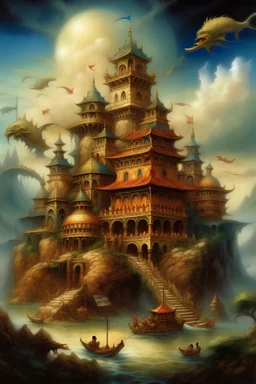 in the style of Boris Vallejo art: an asian castle