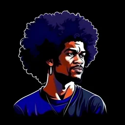 illustration art style black man long curly hair indoor backgroun