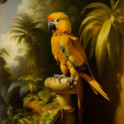 Neoclassicism realistic yellow orange cote d'azur parrot landscape