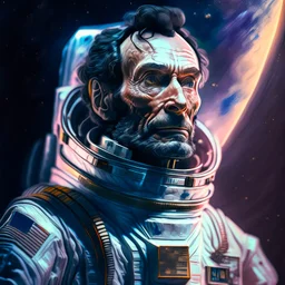 Portrait of Abraham Lincoln in a space suit in the style of Jim Lee and Paul Hedley, Gabriel Testino, 8k, cinematic, ultra hd, sharp focus