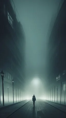 Dark street creepy fog colours strong texture nightmare 8k artistic Photography volumetric light, Yves Tanguy Max Ernst