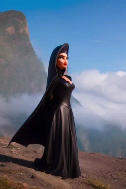 evil witch in black leather gown