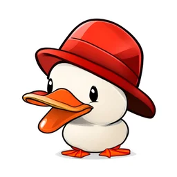 A duck with a red hat, cartoon, simple, cute, cute, white background, no color background, semi-realistic