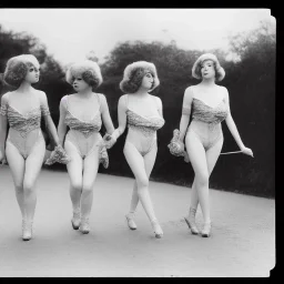 Four Ziegfeld Girls walking