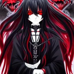 portrait anime vampire, long hair, red eyes, noble black robe, Blood, Gothic, skulls, hyper detailed, intricately detailed, looking at viewer, arms behind back pose, gothic, skulls, ambiguous lines image, flat dimensional style, flat lines, rough drawing --ar 2:3