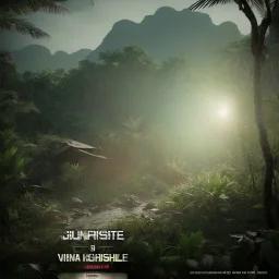 vietnam war. jungle. poster. bokeh. lens flare. warm lights. high detailed