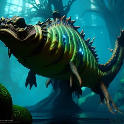 fluid ink csrnivore glowing aquatic creature, dark dirty water, lack of light, unreal engine 5, 8k resolution, photorealistic, ultra detailed