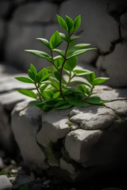 a plant growing amidst stone