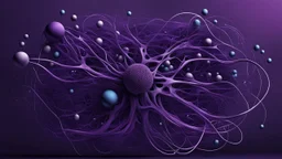 A minimalist abstract digital art graphic and ink montage,. Deep dark purple background with neural network around, big nervous system with shiny little balls , white-dark blue-magenta-pale gray and black colors, Clean composition with strangge vibe, modern digital art style with surreal vibe, Photorealistic with emotional with abstraction , neurodivergens mood