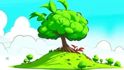 fantasy cartoon illustration: the entire hill full of shrubs was adorned with identical ribbond