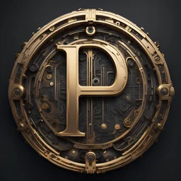 create me a large ornate letter H encased in a thin round, ornate golden ring. mechanical futuristic space cyberpunk style. extra electrical and pneumatic details. background should be #000000 full black.