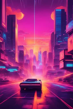 A cinematic photo of Sunset Drive, bathed in warm, neon-lit hues, evoking the nostalgia of Retrowave and 8Bit eras, with bold, geometric shapes and vibrant, electric colors, set against a backdrop of a fiery, synth-heavy sunset, with sleek, futuristic cars speeding by, leaving trails of light, amidst a futuristic cityscape, infused with a sense of retro-futurism, and a hint of digital glitch, with bold, contrasting highlights and deep, rich shadows, capturing the essence of Synthwave's retro-uto