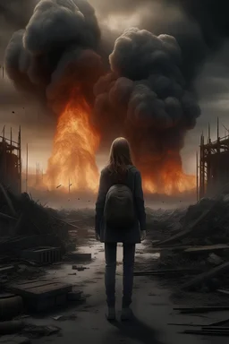 An extremely detailed and realistic, civilian woman facing her instant death the moment she's completely engulfed in flames of an apocalyptic full scale nuclear war :: horrifying, death, ultradetailed, photorealism, 8K, 3D, Octane Render, HDR