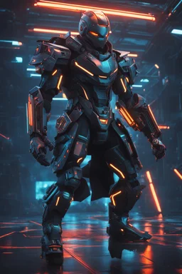 Cyber Machine in 4k realistic artstyle, ninja them, neon details, full body, apocalypse, intricate details, highly detailed, high details, detailed portrait, masterpiece,ultra detailed,best quality