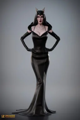 Carmen Dell`orifice as evil queen in black leather gown, angry, busty, curvey, cleavage, unreal 5, octane render,cinema4d, dynamic lighting, dramatic lighting, 4k, redshift render, highly detailed, hyper realistic