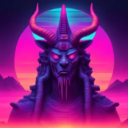 moloch god , synthwave picture style ,