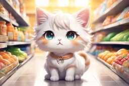 cute anime chibi cat in the grocery shop in sunshine Weight:1 heavenly sunshine beams divine bright soft focus holy in the clouds Weight:0.9