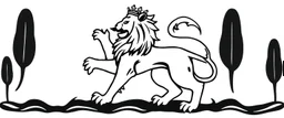 heraldry Lion, full body , black and white simplified vector logo