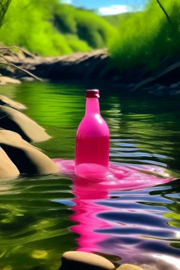 Botol warna pink hanyut di sungai