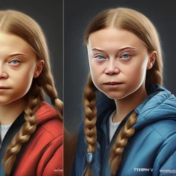 portrait of Greta Thunberg vs big company