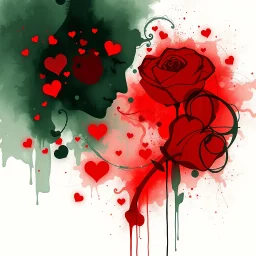 romantic picture, abstract, with red and dark green,, hq