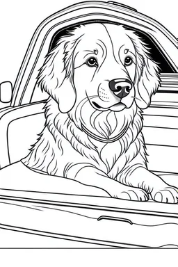 outline art for real DOGS-IN-CARS Coloring page, Japanese manga style, cartoon style, cute face, white background sketch style, full body is a must, only use outline, clean line art, no shadow, bold outlineMasterpiece, Ominous, Golden Ratio, Highly Detailed, photo, poster, fashion, illustration