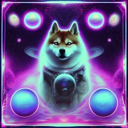 third eye, ascension, shiba inu doge, heaven glowing aura, Q anon, galaxy orbs, space cadet