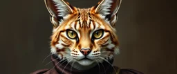 amish lynx with human eyes and hair tips on its ears dressed in amish outfit, painted by Rembrandt, Escher and Giger and some anime genious
