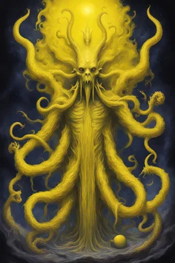 lovecraftian yellow god of ballance inhumane cosmic horror yellow paint