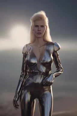 Ultra Realistic retro sci-fi movie scene, waist up view portrait, blonde woman, sweet young Claudia Schiffer face, perfect iris, glow eyes, makeup, weapon. Soldiers next to background, Retro sci-fi style, helmet, tight latex coat, fog, rain, soft color, highly detailed, unreal engine 5, ray tracing, RTX, lumen lighting, ultra detail, volumetric lighting, 3d, finely drawn, high definition, high resolution.