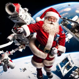 Santa Claus delivering presents to the International Space Station