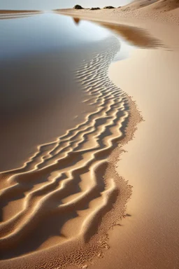 Sand Near THE WATER OF LAKE Gennisaretsky, bare footprints lead to the water. The image is in high quality in 8K.