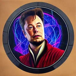 Time stone, Elon musk as doctor strange, heartbroken, heroic, flying, insanely detailed, sunlit, realistic, porter, multiverse,acrylic paint