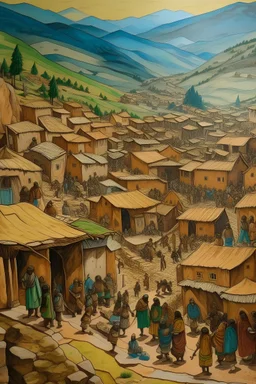 صميم الي الوحة فنية تكن عبارة عن رسم قرية في جبل الأطلس متضرير زلزال ويكنون فيه ناس يطلبون نجدة ويكن منازل مخربا